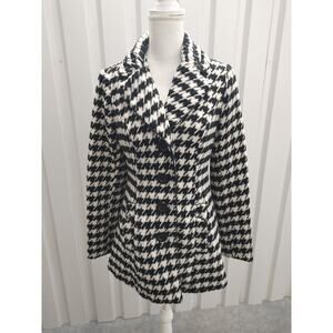 Chime Pea Coat Houndstooth Jacket Black White Pockets Medium